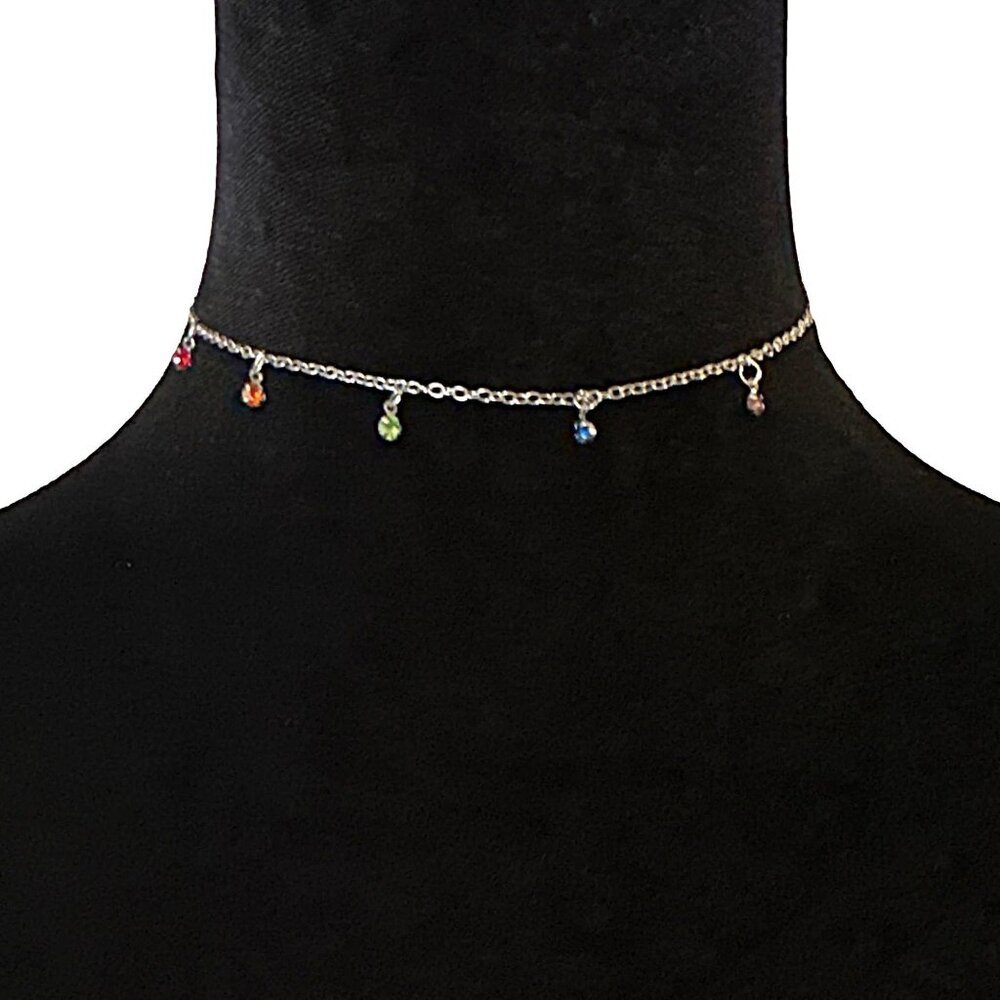 Choker Necklace Silver Tone Beaded Fringe Adjustable Length